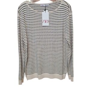 Zara Blue and Cream Striped Sweater